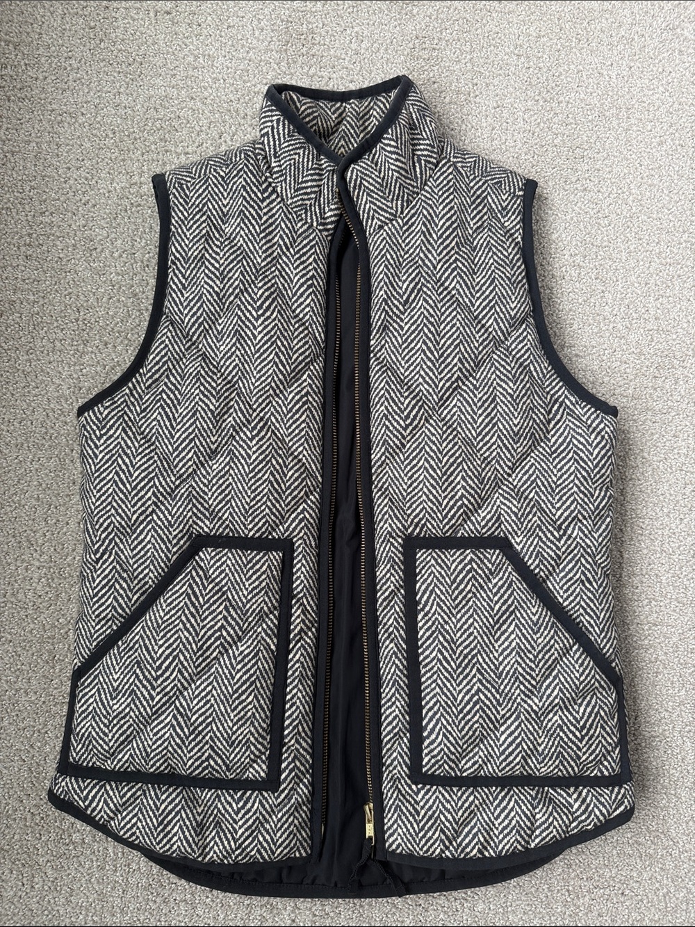 J. Crew Black  & Cream Herringbone-Trim Vest